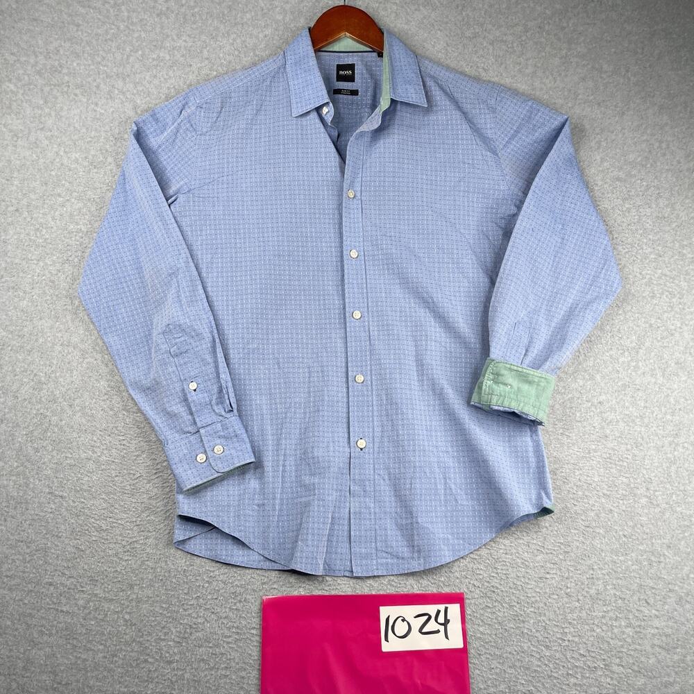 Hugo Boss Slim Fit Stretch Shirt Large Casual Flip Cuff Button Up Long Sleeve